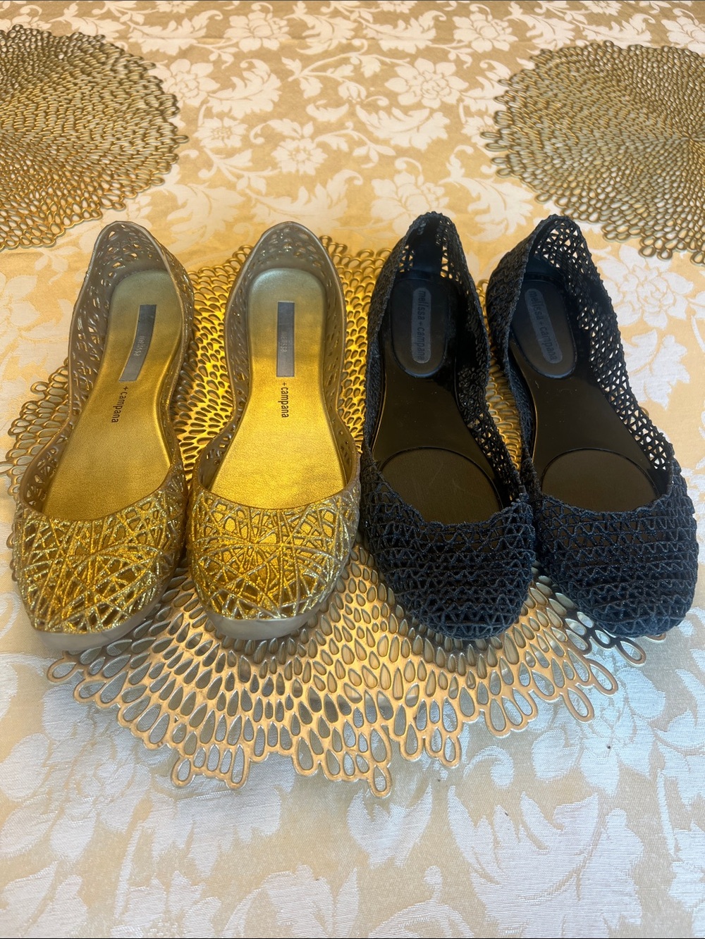 2 pair!  Melissa & Campana Jelly Ballerina Flats - Gold Glitter & Black Glitter